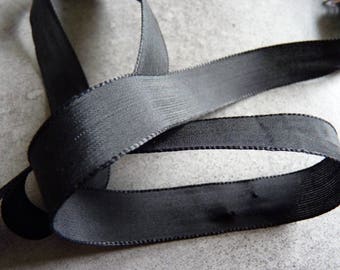 Ribbon old satin semi gloss black 1 m x 1.6 cm
