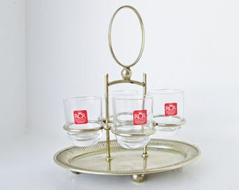 Royal Crystal Rock RCR Glasses, Silver Plated Holder Caddy Liqueur Set Mid Century barware Mad Men Bar Gift spirits sipper Italy Toscana