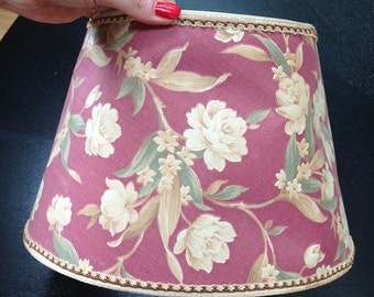 Maroon Floral Fabric Lampshade, Vintage 1940s Home Decor, Retro lampshade