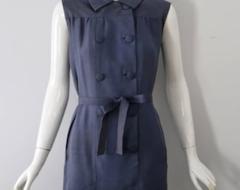 60s NORMAN NORELL muted blue silk sleveless shift DRESS 1960s vintage as is Museum