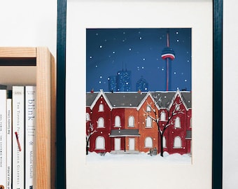 ART PRINT - Toronto Night Scene - print of a gouache painting