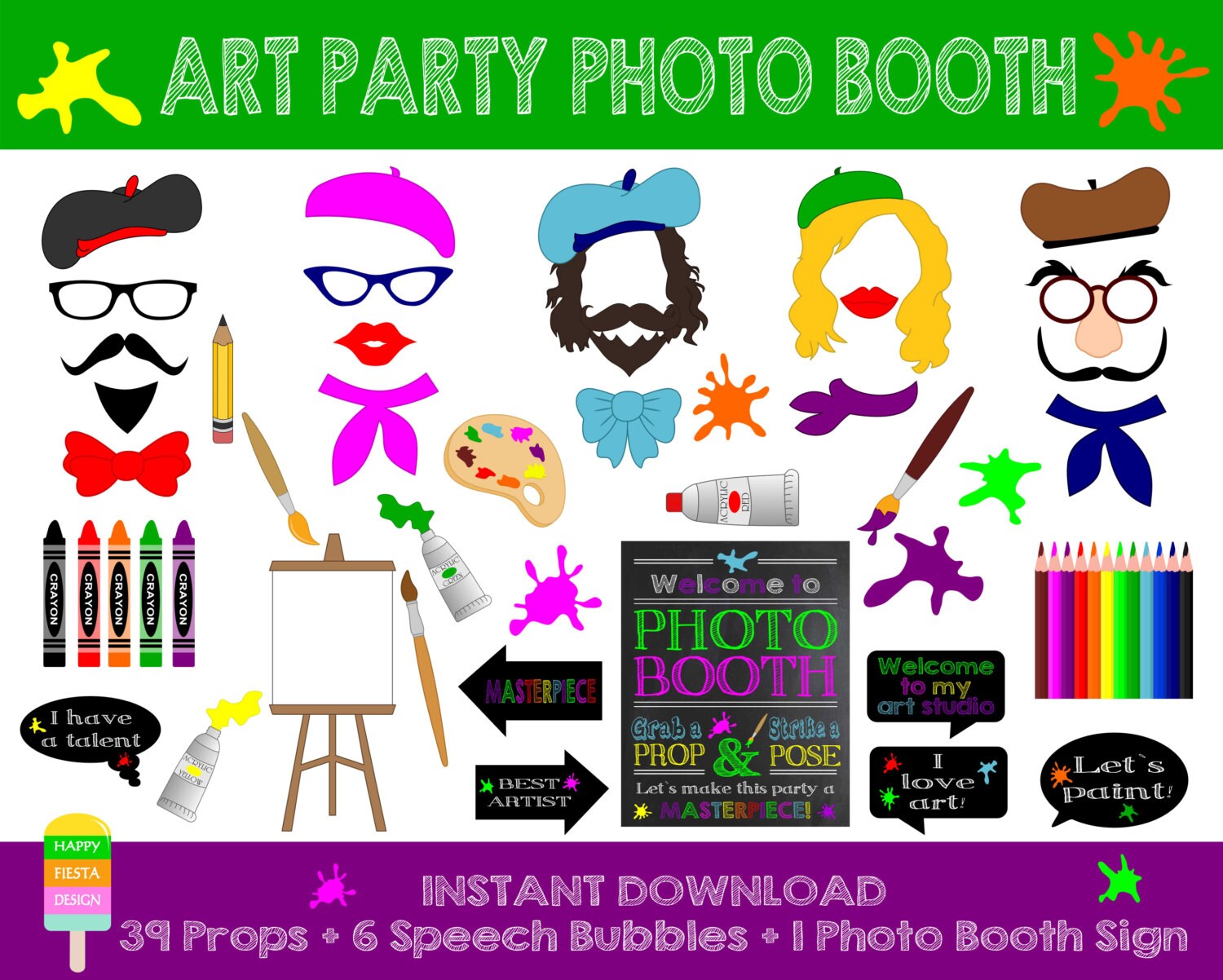 PRINTABLE Artist Photo Booth PropsArt Party PropsPrintable