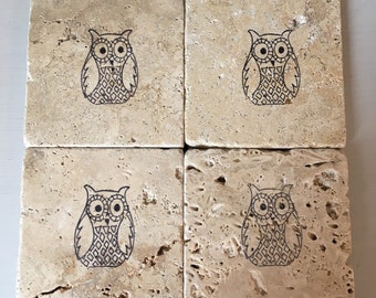 Owl stone coaster set
