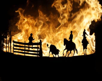 Fireplace fire Bowl Terassenfeuer fire basket Western cowboy horse