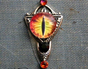 Fire Dragon Eye Reusable Bindi - Tribal, Belly Dance, Steampunk, Facial Adornment, Orange, Facial Jewelry, Forehead Jewelry