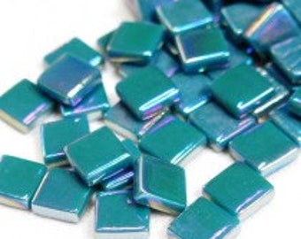 12mm (1/2") Deep Teal Pearlized Recycled Glass Square Mosaic Tiles//Mosaic Supplies//Craft Supplies