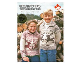 Cowichan Sweater Knitting Pattern White Buffalo Wool Child - Teen Reindeer Sweater PATTERN Sizes 10 - 12 - 14 Instant Download