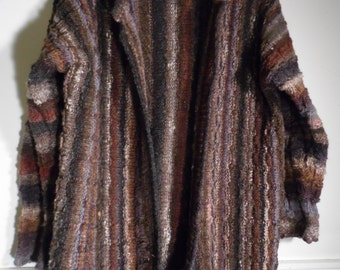 Vintage Handmade, Striped Knit Cardigan, Brown, Tan, Medium, Large, Lavender, Rust, Burgandy