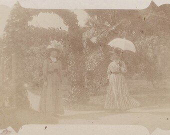 vintage photo Women in Garden with PArasol