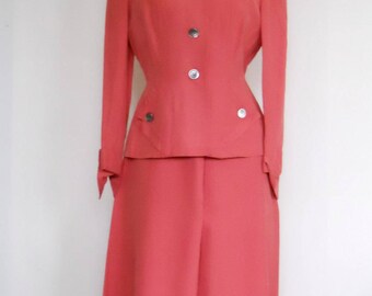 1940s Ladies Rayon Suit • Vintage Swansdown Suit • Salmon Jacket and Skirt