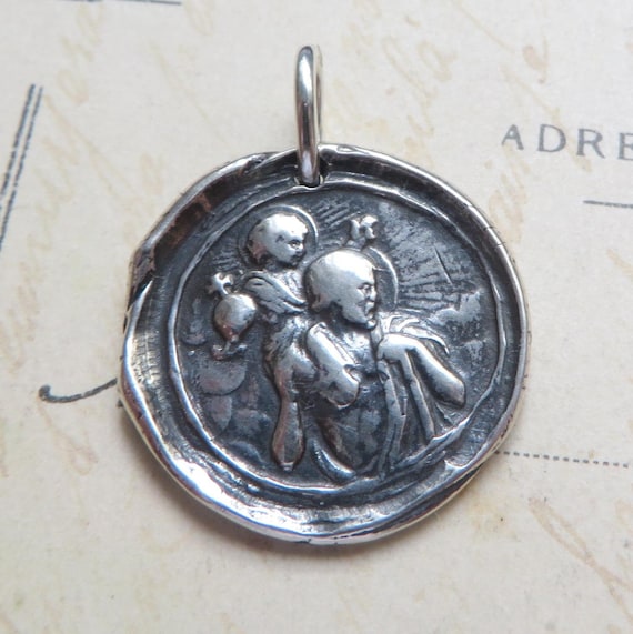 St Christopher Wax Seal Medal / Pendant - Patron of Travelers