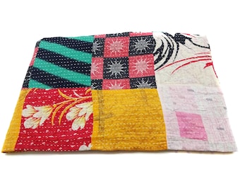Kantha Quilt Indian Cotton Bedspread Bedding with running threads ,bed throw , twin bedding ,Cotton Bedspread Saree Throw Bedding Cover