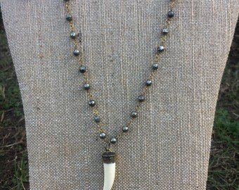 Crescent Horn Necklace | Boho Beaded Horn Necklace | Crescent Moon Necklace