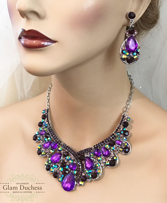 Purple Wedding jewelry set bridesmaid jewelry set Bridal