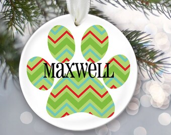 Chevron Family Pet Ornament Dog Ornament Cat Ornament Personalized Christmas Ornament Paw print Custom Pet Gift Ceramic Ornament OR198