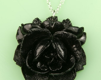 Vintage Large Black Rose Necklace