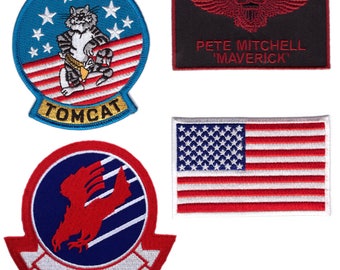 4-Piece Set Top Gun Movie Maverick Tom Cat VF-1 Flag Fighter Jumpsuit Patch