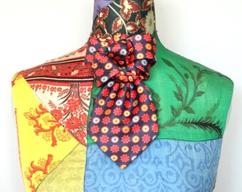 Woman necktie brooch, neck accessory, necktie collar, unique, chic brooch, necktie pin, handmade upcycled necktie, red blue silk