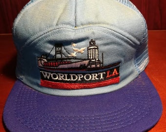 Vintage Worldport LA blue snapback trucker hat