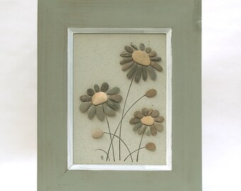 Pebble art, flowers decor, pebbles art, pebble picture, rock art, stone art, 3D picture, wall art