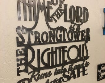 Metal scripture wall art, Proverbs 18:10