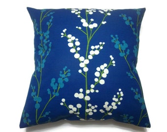 Decorative Pillow Cover Royal Blue Turquoise Green White Tree Bud Design Throw Toss Accent Same Fabric Front/Back18 x 18 inch x