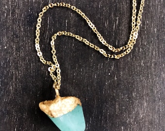 Gold-Dipped Green Aventurine Crystal Necklace