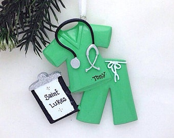 Green Scrubs Personalized Christmas Ornament / Nurse Christmas Ornament / Doctor Christmas Ornament / Custom Name or Message