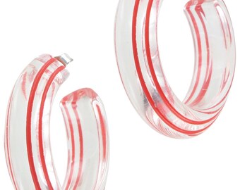 Clear Lucite Hoop Earrings Pierced Vintage 1980s