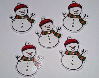 5 Wooden Snowman Buttons #C-00061