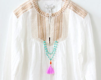 Turquoise Tassel Necklace Turquoise necklace Turquoise bead necklace Tassel necklace Layering necklace Multi strand necklace Boho