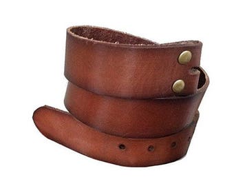 Vintage Style Brown Leather Snap Belt Strap - Genuine Cow Hide - All Sizes - Removable belt strap - Cool Gifts for Him - Men - Guys