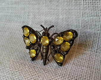 Vintage Butterfly Brooch | Yellow Topaz Brooch | Butterfly Pin | Butterfly Brooch | Vintage Brooch | Vintage Pin - Yellow Topaz Brooch