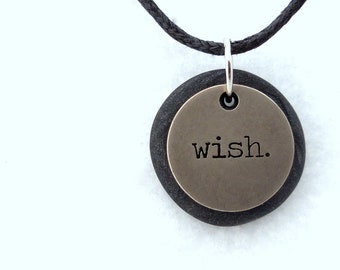 Wish Necklace, Word Pendant, Polymer Clay Inspirational Jewelry