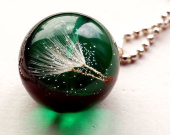 Pendant Necklace with Real Dandelion in the Resin Ball, Necklce Pedant,