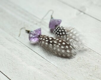 amethyst turquoise and feather earrings
