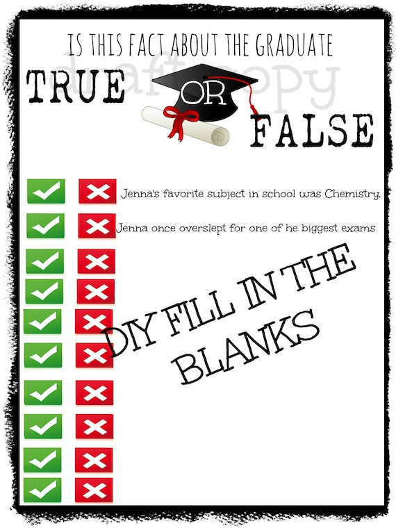 graduation game true or false instant download diy