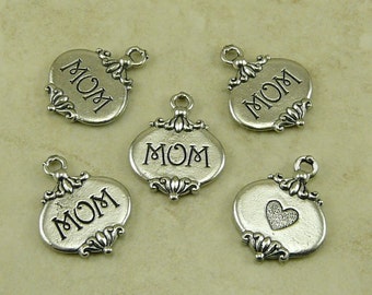 5 Mom Heart Mothers Day Charms > Love Ornate Maternal Grandmother Grandma - Raw American Made Lead Free Silver Pewter I ship internationally