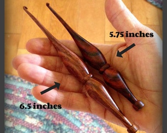 Wooden Crochet Hook / Hand-turned Cocobolo Crochet Hook - Longer Sized