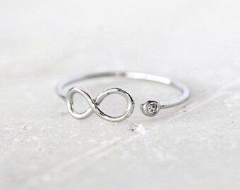 1977 1 Silver infinity ring Cubic zirconia ring Tiny ring Infinity symbol Friendship ring Adjustable ring Jewelry Infinite rings Small ring