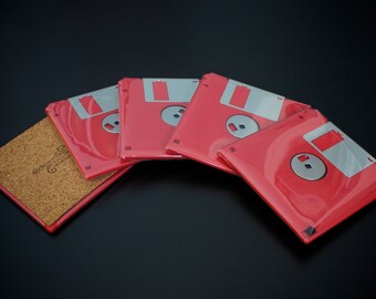 Floppy Disk Coasters - Red - A Geeky Accessory for your house - Geeky Gift - Computer Nerd Gift - UpCycle - Unique Gift - Unique Coasters