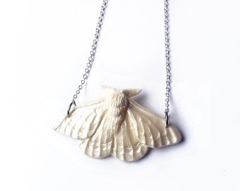 Pearlescent Moth Necklace - Resin Necklace - Resin Moth Pendant - Gothic Jewelry - Gothic Moth Necklace - Sculpted Necklace - Resin Art