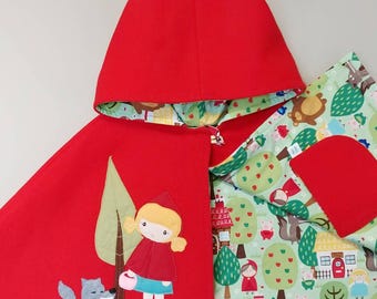 Red Riding Hood Capelet. Children Cape, Poncho, Costume, Halloween, Handmade, Wool, Girls, Ready to Ship