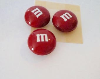 Round Tin Lithograph Container Red Storage Collectible Candy Tin M & M
