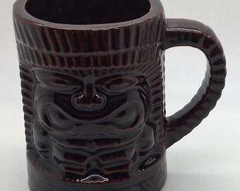Tiki Mug Orchids Of Hawaii Dark Brown With Handle Coffee Tea Mug Man Cave Tiki Bar Coffee Tea Mug Hawaiian Decor Party
