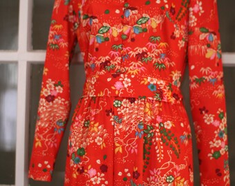 Vintage 60s 70s Yves Jennet Maxi Dress / Medium / Floral Print