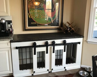 Double Doo Wood Dog Crate Stained and Painted Finish