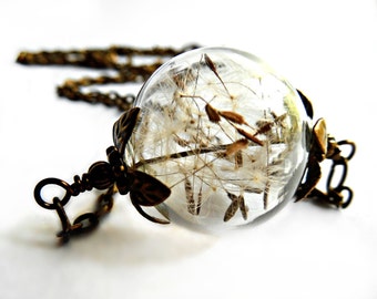Dandelion Necklace with Real Dandelion Seeds