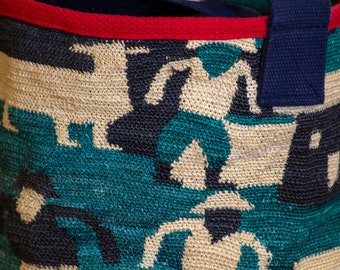Delightful Indigenous Characters and Scene in This Large Sisal Tote