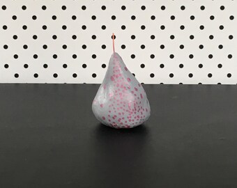 Handmade little clay pear - grey with pink dots